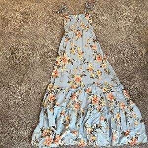Floral print blue floor length dress